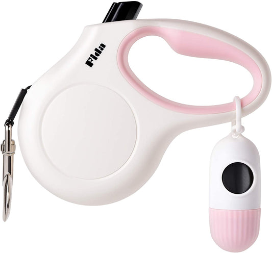 RetractoLeash™ – 10 ft Retractable Dog Leash with Dispenser & Poop Bags Fit for X-Small Dog or Cat  all the way to 18 Lbs, Anti-Slip Handle, Unscented Nylon,Tangle Free Leashes, Reflective Nylon Tape (XS, White)