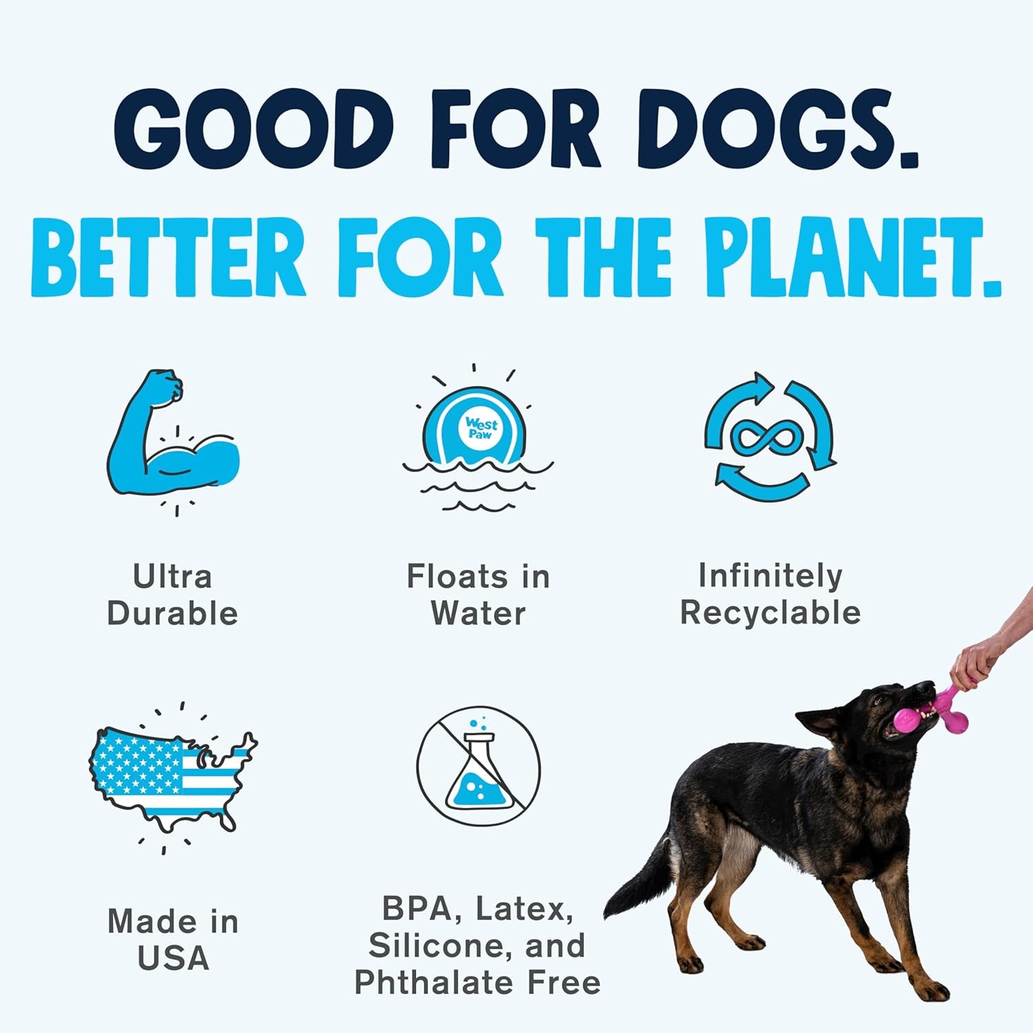 AirFlex Tug Stick™ – Durable, Bouncy Dog Chew & Fetch Toy – Hollow, Squishy Interactive Toy for Dogs, Puppies – for Chewing, Catch, Carry, Fetch, Dishwasher Safe, Latex-Free, Large 8.5", Aqua Blue