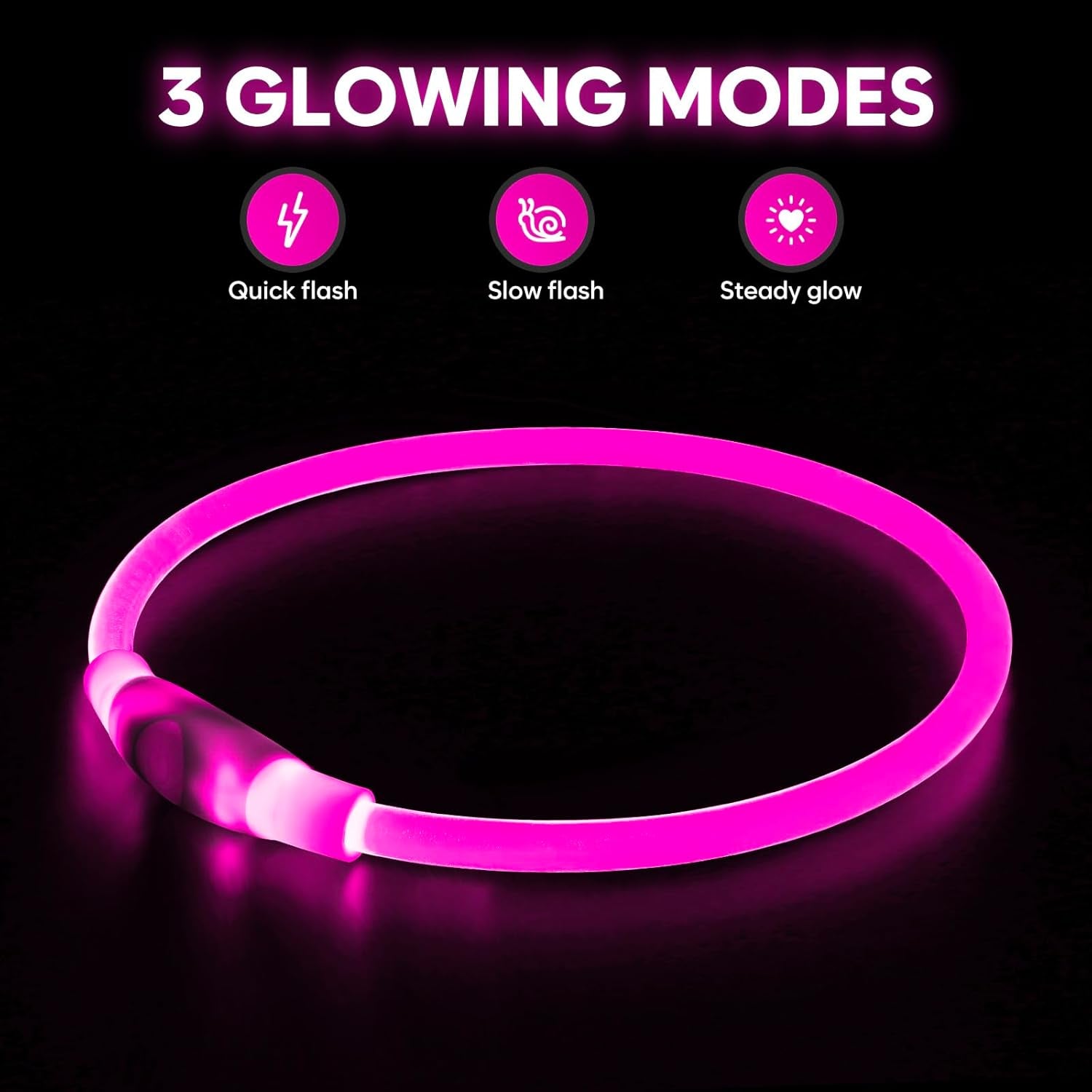 GlowPaw™ LED Dog Collar – USB-Rechargeable, Waterproof, Glow-in-the-Dark Safety Necklace (Pink)