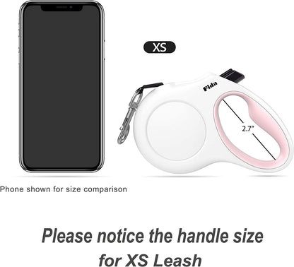 RetractoLeash™ – 10 ft Retractable Dog Leash with Dispenser & Poop Bags Fit for X-Small Dog or Cat  all the way to 18 Lbs, Anti-Slip Handle, Unscented Nylon,Tangle Free Leashes, Reflective Nylon Tape (XS, White)