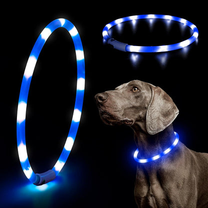 GlowPaw™ LED Dog Collar – USB-Rechargeable, Waterproof, Glow-in-the-Dark Safety Necklace (Pink)