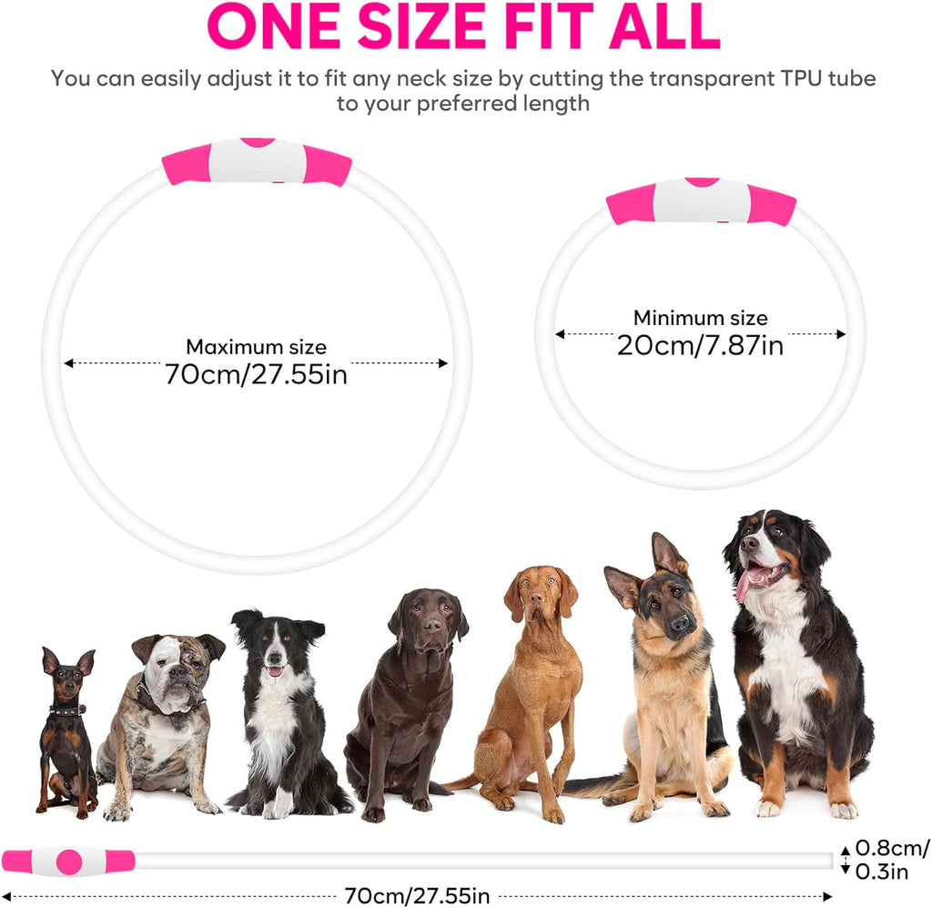 GlowPaw™ LED Dog Collar – USB-Rechargeable, Waterproof, Glow-in-the-Dark Safety Necklace (Pink)