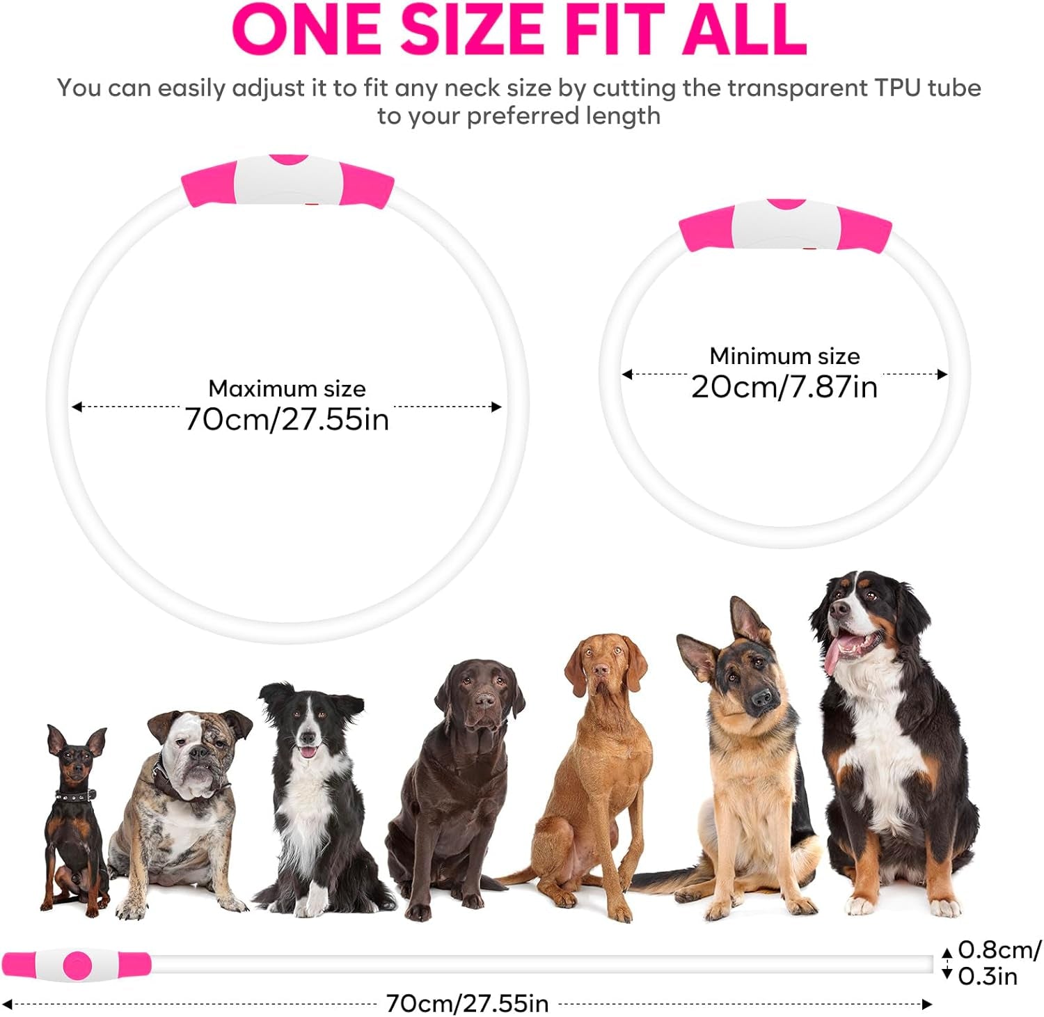 GlowPaw™ LED Dog Collar – USB-Rechargeable, Waterproof, Glow-in-the-Dark Safety Necklace (Pink)